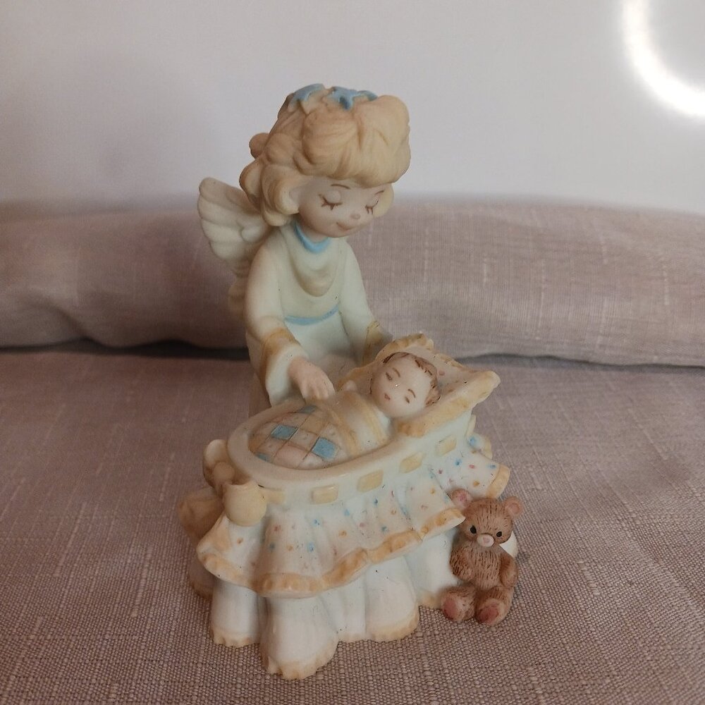 Sweet Dreams Porcelain Angel Watching Over Baby